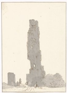 Ruïne van toren langs de grote weg tussen Terracina en Fondi Torre delle sette faciate Terracina ve Fondi arasındaki ana yol üzerinde (nesne üzerinde başlık) İtalya, Sicilya ve Malta Gezisi - 1778 (dizi başlığı)