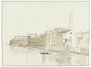 Stadsgezicht in Bari vanuit een raam in de herberg Hanımızın penceresinden alınan Bari şehrinin bir noktasının görünümü (nesne üzerindeki başlık) İtalya, Sicilya ve Malta'da Seyahatler - 1778 (dizi başlığı)