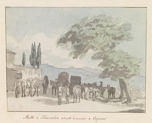 Francolisi voor aankomst in Capua Capua'ya varmadan önce Francolisi'de durun (nesne üzerinde başlık) İtalya, Sicilya ve Malta'da seyahatler - 1778 (dizi başlığı) by Louis Ducros