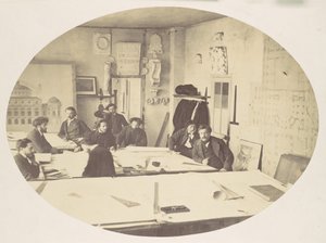 [Charles Garnier Yeni Paris Operasını Tasarlarken Çizim Odasında], yak. 1870.