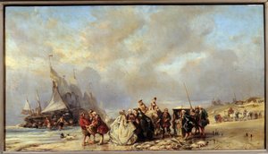 Scheveningue sahilinde balık satın alan lordlar (18. yüzyıl). Louis Gabriel Eugene Isabey