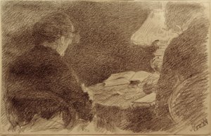 Mary ve Emma Eysen bir masa lambasının altında by Louis Eysen