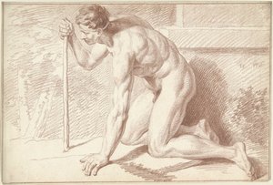 Erkek çıplak, diz çökmüş, sopalı, sola dönük by Louis Fabritius Dubourg