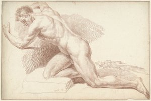 Erkek çıplak, diz çökmüş, sola dönük by Louis Fabritius Dubourg