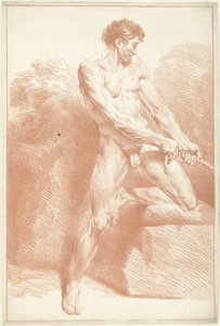Erkek çıplak, ayakta, bir ip çekerek by Louis Fabritius Dubourg