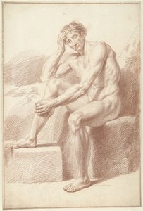 Erkek çıplak, dizleri bükülmüş oturuyor by Louis Fabritius Dubourg