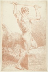 Bir dizinde, başının üstünde bir sopayla çıplak bir erkek çalışması by Louis Fabritius Dubourg