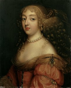 Laura Mancini, Duchesse de Mercoeur olduğu söylenen bir Hanımefendinin Portresi, büstü uzunluğunda, kırmızı elbiseli, inci kolyeli ve küpeli by Louis Ferdinand Elle