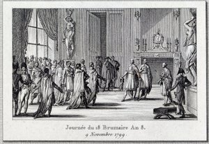Consulate: “” Napoleon Bonaparte (1769-1821) at the meeting of Saint Cloud on the 18 brumaire (9/11/1799)” The Coup d