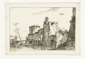 Kale ve nehir üzerinde bir köprü by Louis Gabriel Moreau