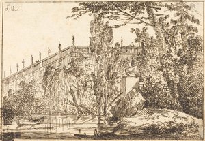 Teraslı ve Heykelli Korkuluklu Park by Louis Gabriel Moreau the Elder