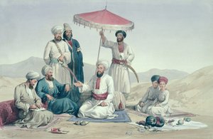 Kaptan Lockyer Willis Hart tarafından yazılan 'Afganistan'ın Karakterleri ve Kostümleri'nden Umeer Dost Muhammed Han, 1843'te yayınlandı by Louis Hague