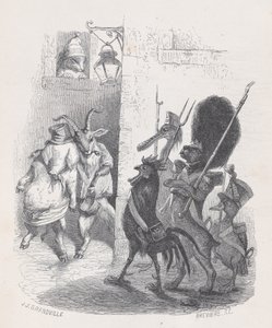 Defalarca maskeli balodan çıkarken Bay de *** devriye tarafından tutuklandı..., ca. 1837-47.