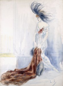 Tüylü Şapkalı ve Kürk Mantolu Zarif Bayan by Louis Icart