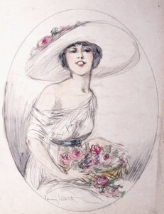Çiçek buketi olan kız by Louis Icart