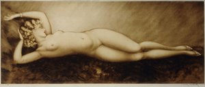 Repose, c.1934 (aşındırma ve kuru nokta, renkli basılmış) by Louis Icart