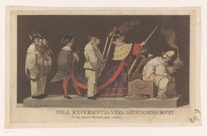 Bir şarlatan ile geçit töreni Sola Experientia vera medicamina docet / Uygun çareleri öğreten tek deneyim (nesne üzerindeki başlık) by Louis Jean Desprez (attributed to)