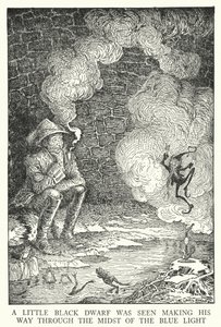 Küçük bir siyah cüce mavi ışığın ortasından geçerken görüldü (lito) by Louis John Rhead