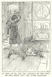 Hanımın suretini görür görmez yere düşüncesizce düştü. by Louis John Rhead