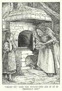 "İçeri gir," dedi cadı, "Ve uygun şekilde sıcak olup olmadığına bak" (lito) by Louis John Rhead
