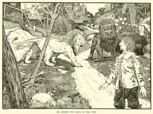 Yolda İki Aslan Casusluk Yaptı (gravür) by Louis John Rhead