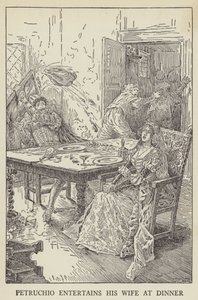 Petruchio karısını yemekte eğlendirir by Louis John Rhead