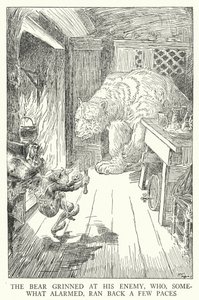 Ayı, biraz korkmuş, birkaç adım geri koşan düşmanına sırıttı (lito) by Louis John Rhead
