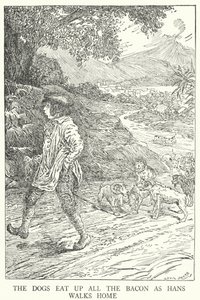 Hans eve yürürken köpekler tüm pastırmayı yiyor (litho) by Louis John Rhead