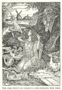 Kız saçlarını taramaya ve kıvırmaya devam etti (lito) by Louis John Rhead