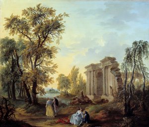 Louis Joseph Watteau ve Watteau de Lille (1731-1798) tarafından 18. yüzyıla ait Walk Champetre Tablosu. Güneş 1.02x0.8 m Marsilya, Güzel Sanatlar Müzesi