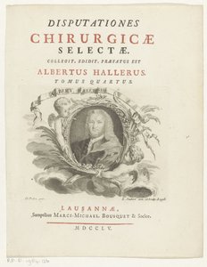 Portret van Albrecht von Haller Albert Hallerus (nesne üzerindeki başlık) Başlık sayfası: Albrecht von Haller, Disputationes selectaecerrahi, 1755 by Louis Joubert