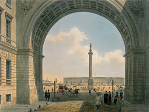 Saray Meydanı, Ordu Karargahı Kemerinden Görünüm, St. Petersburg, Lemercier tarafından basılmış, Paris, 1840