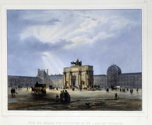Tuileries Sarayı ve Arc de Triomphe du Carrousel - Arnout tarafından “Paris en 1837”de by Louis Jules Arnout