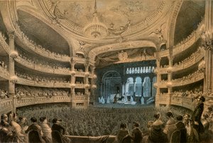 Imperiale Müzik Akademisi, Opera tiyatrosu, “Robert le Diable” (1831) performansı sırasında. Renkli litografi.