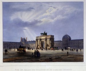 Palais des Tuileries ve atlıkarınca görünümü - Arnout tarafından “” Paris en 1837”de by Louis Jules Arnout