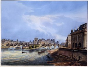 Neuf köprüsünün görünümü - Arnout tarafından “” Paris en 1837”de by Louis Jules Arnout