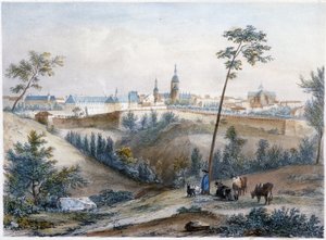Bouvier Breton kırsalında (uzakta Dinan) - Jacottet ve Benoist tarafından litografi by Louis Julien Jacottet