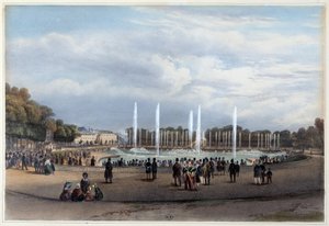 Parc de Versailles: Ejderhanın Su Parçası - Jacottet ve Benoist tarafından tasarlanan “Promenade dans Paris et ses environs”ta, c. 1840 by Louis Julien Jacottet