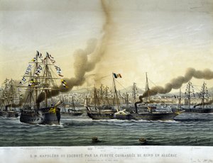 Napolyon III, battlessee filosunun eşlik ettiği 1865 gravürüyle Eylül 1860