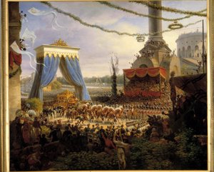 Entre de Charles X à Paris, 6/06/1825 tarihinde taç giyme töreninden sonra. Kraliyet arabası, Paris belediyesi tarafından Barriere de la Villette
