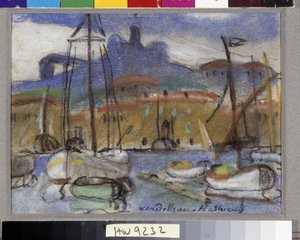 La Bonne Mère Vue de Marseille, “Bonne Mère” olarak da adlandırılan Cathedrale Notre Dame de la Garde (Notre-Dame-de-la-Garde) ile limandan. Pastel, Louis Mathieu Verdilhan (1875-1928) Zorunlu söz: Koleksiyon temeli, de Provence, Marse