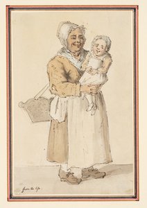 Hayattan Çizilmiş Bir Kadın ve Çocuğun İncelenmesi (Kağıt üzerine kurşun kalem, tükenmez kalem, mürekkep ve sulu boya) by Louis Philippe Boitard