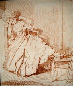Uyuyan Kızın Çalışması (kağıt üzerinde kırmızı tebeşir) by Louis Rolland Trinquesse
