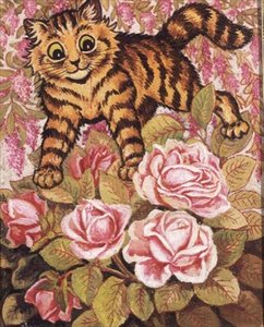 Gül Çalısında Saklanan Yavru Kedi by Louis Wain