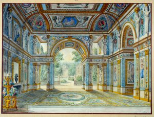 Bir parka açılan bir sarayın portikosu. Louis De Saint Ange (1780-1831) tarafından yapılan gravür by Louis de Saint Ange Desmaisons