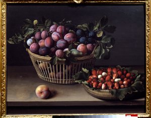 Bir şeftali, çilek ve bir meyve sepeti Tablo Louise Moillon (1610-1696) 17. yüzyıl Toulouse, Musee des Augustins