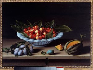 Bir fincan kiraz, erik ve kavun Resim Louise Moillon (1610-1696) tarafından 1633 Güneş. 0,48x0,65 m