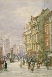 Sokakta figürler ve atlı araçlarla Holborn boyunca doğuya bakın, Londra, 1875 by Louise Rayner