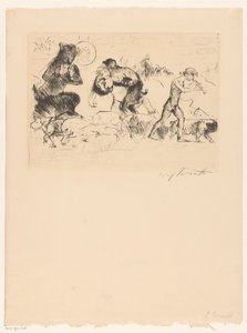 Satirler, bir peri, bir faun ve bir domuz sürüsü by Lovis Corinth (signed by artist)