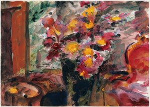 Bir masada çiçek vazo. 1922 by Lovis Corinth